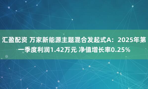 汇盈配资 万家新能源主题混合发起式A：2025年第一季度利润1.42万元 净值增长率0.25%